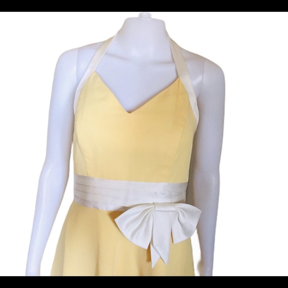 ALFRED ANGELO Rockabilly Halter Neck Cocktail Dress With Bow Corsage Yellow 10 - Picture 5 of 10